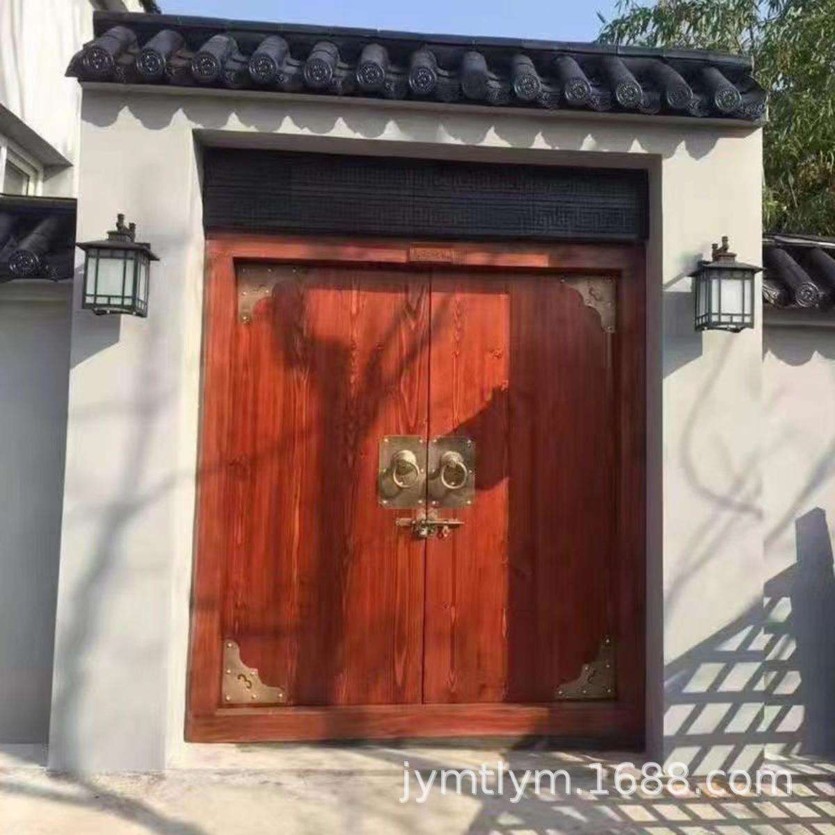 老榆木中式别墅大门庭院门仿古实木大门原木雕花入户门双开院门