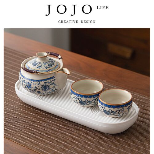 JOJOS L. PD.紫泉涧.茶具青花汝窑手抓壶单壶家用琅彩功夫 经付