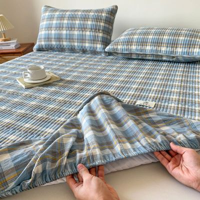 全棉色织水洗棉格子夹棉棉花单品床笠学生宿舍三件套床垫套防尘罩