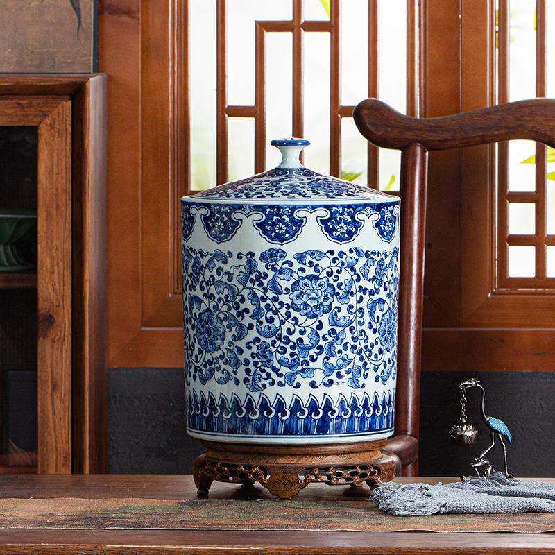 新中式青花瓷储物罐陶瓷茶缸景德镇陶瓷茶缸放茶饼内外上釉品质高,鲜花速递/花卉仿真/绿植园艺,割草机/草坪机,淘宝优惠券,粉丝福利购,淘宝优惠卷