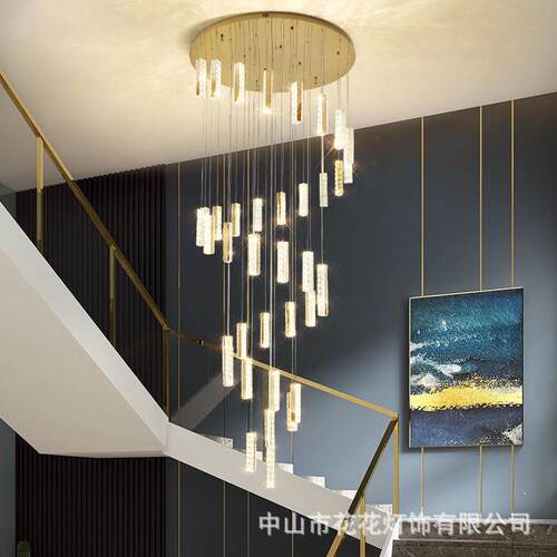 灯具客厅简约现代楼梯吊灯轻奢水晶大灯别墅中空挑高复式楼大吊灯