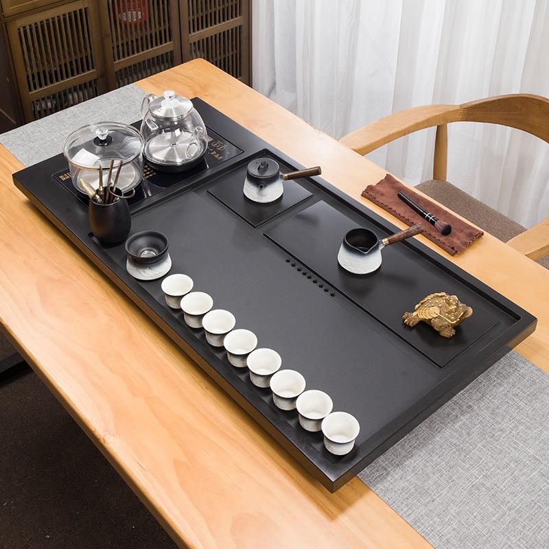 整块乌金石茶盘套装全自动上水茶台烧水壶一体电磁炉家用茶海刻字