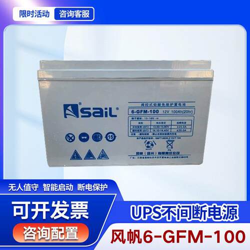 风帆6-GFM-100铅酸免维护蓄电池12V电脑办公室机房备用停电太阳能