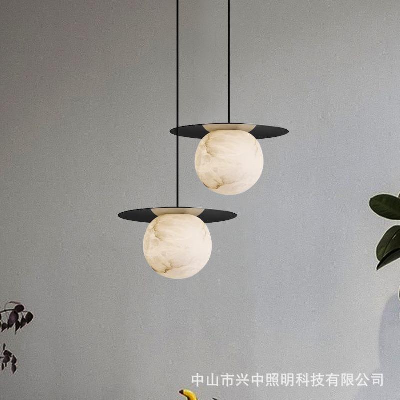 后现代简约云石全铜小吊灯设计师北欧卧室床头餐厅吧台单头吊线灯