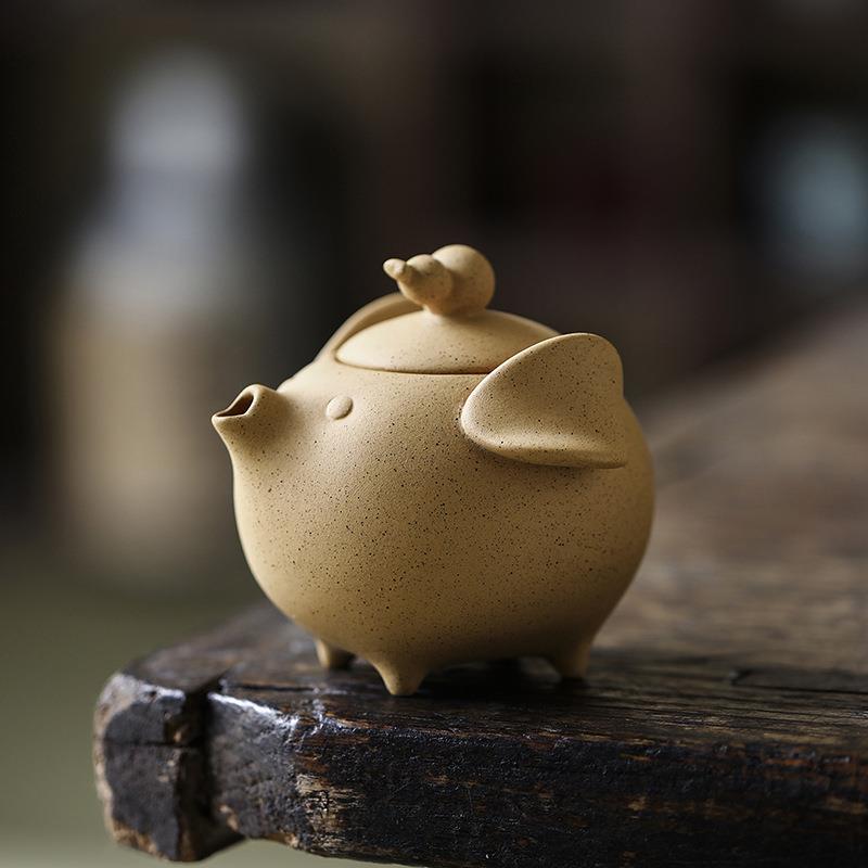 黄段泥福禄小飞猪茶壶创意家用不烫手泡茶器中式高档一人独饮茶具图片