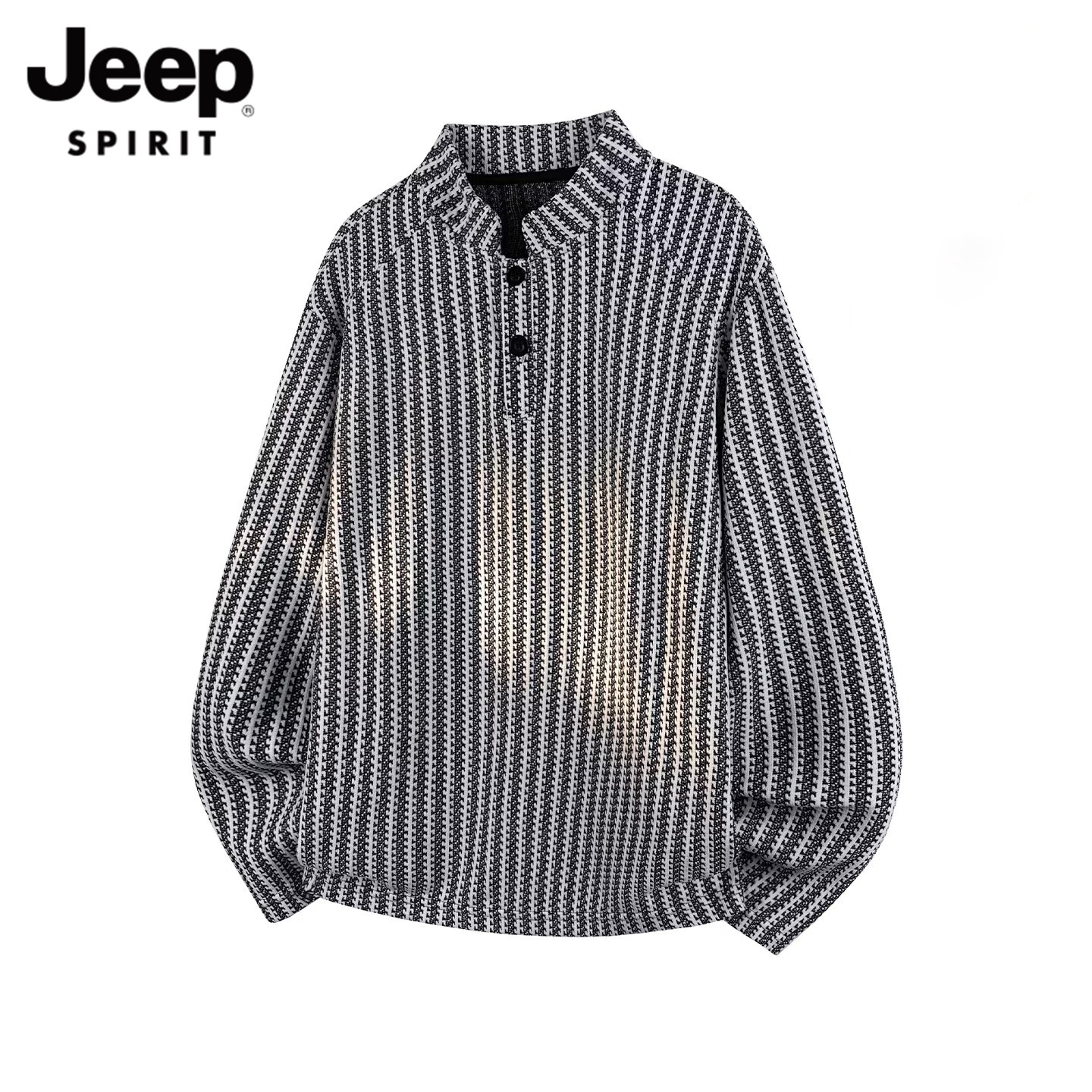 JEEP SPIRIT鱼骨纹亨利领长袖T恤男款秋冬新款加绒加厚内搭打底衫
