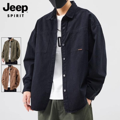 JEEPSPIRIT美式工装长袖衬衫男