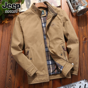 JEEP SPIRIT夹克男厚款父亲秋冬新款夹棉衣保暖宽松商务休闲外套