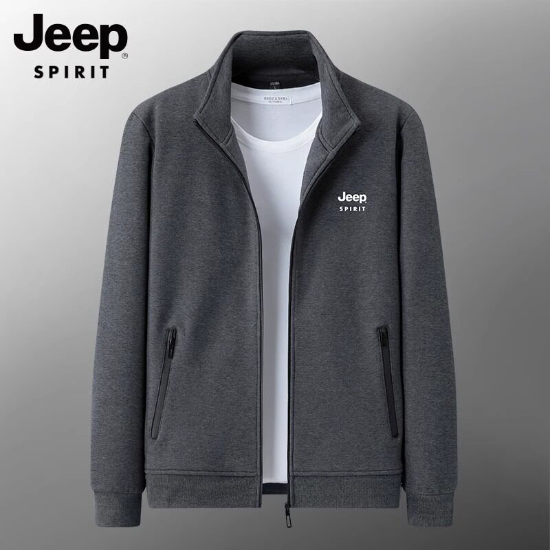 JEEP SPIRIT开衫卫衣男秋冬季2025新款休闲上衣加绒加厚运动外套