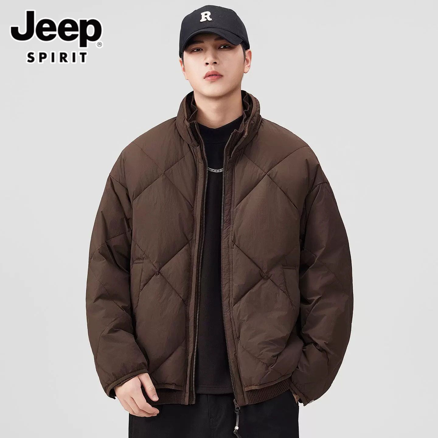 JEEP SPIRIT美式秋冬季男士保暖羽绒服简约休闲立领纯色棉服外套