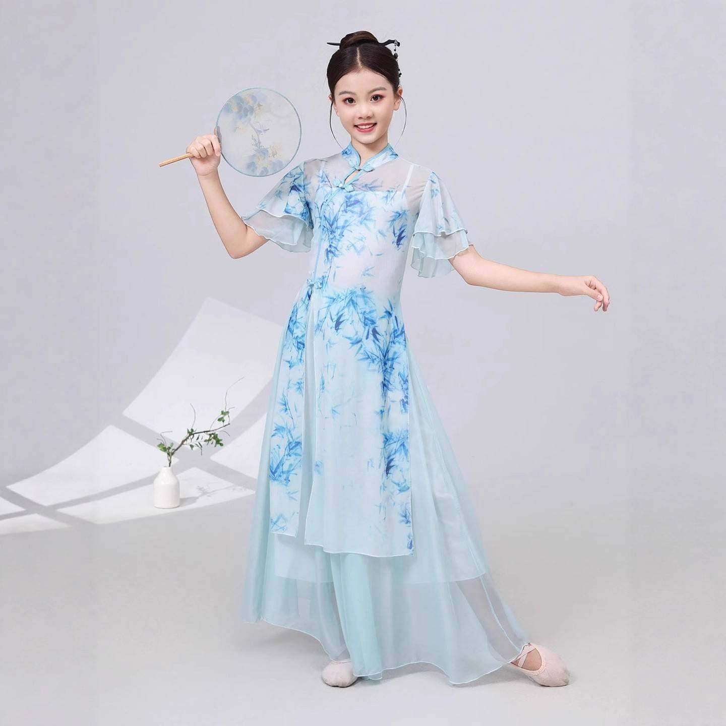 2026新款青花瓷古典舞蹈演出服旗袍跳舞衣古风广场舞服装套装,童装/婴儿装/亲子装,儿童演出服,淘宝优惠券,粉丝福利购,淘宝优惠卷
