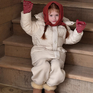 2025新款橙乐冬女童波点收腰连帽羽绒服女童超暖厚实中长款白