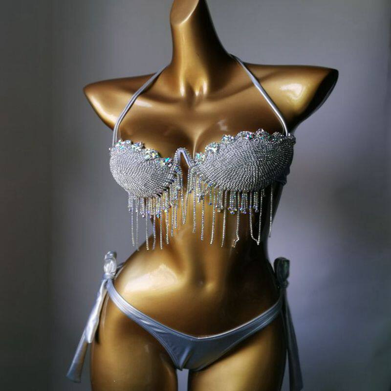 2026新款夜店服钢托硬杯bikini钻石泳衣钻石流苏bikin