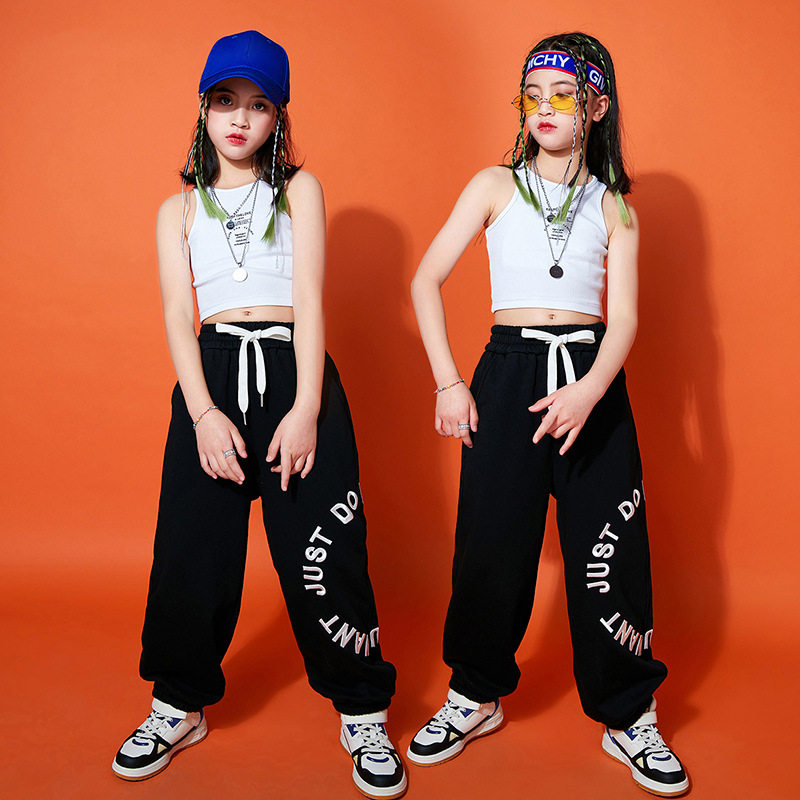 2026新款儿童爵士舞蹈演出服装女孩jazz漏脐背心长裤街舞套装