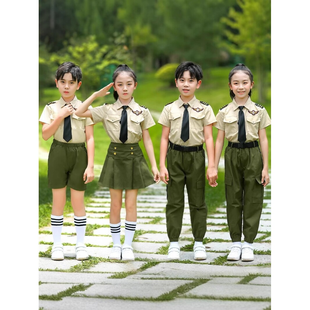 2026新款儿童迷彩演出服军训服班服套装幼儿园毕业照服装男童军装