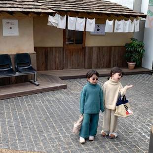 2026新款童套装末小蒙深秋男宝女宝休闲纯色毛衣套装儿童简约