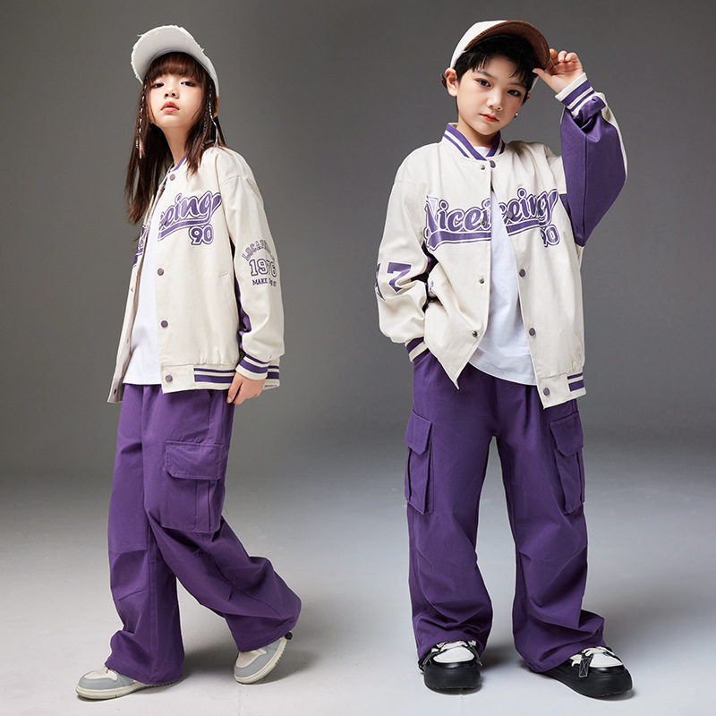 2026新款街舞儿童潮服棒球服夹克套装hiphop男童嘻哈童装炸
