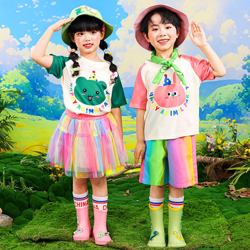 2026新款六一儿童节可爱小熊彩虹啦啦队演出服幼儿园班服毕业套装