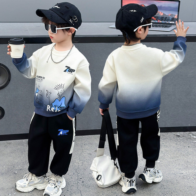 2026新款男童秋装卡通渐变套装春秋装韩版儿童运动卫衣2件套
