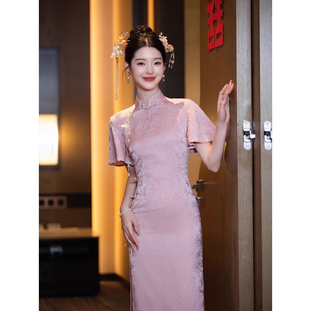 2026新款藕粉色旗袍敬酒服新娘新中式改良年轻款提花结婚订婚礼服