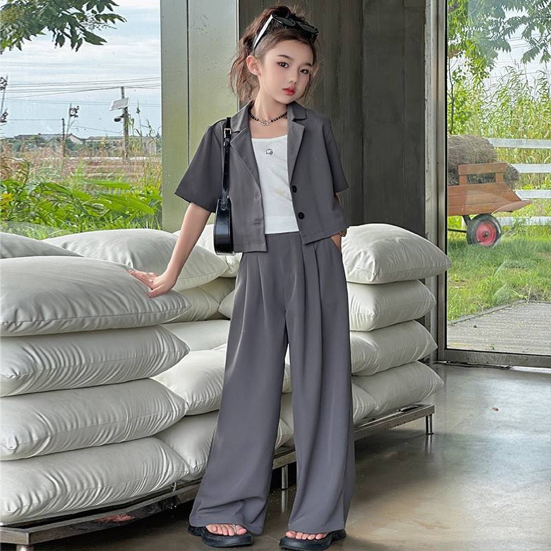 2026新款女童夏季西装套装洋气儿童走秀潮酷炸街西服儿童表演童装