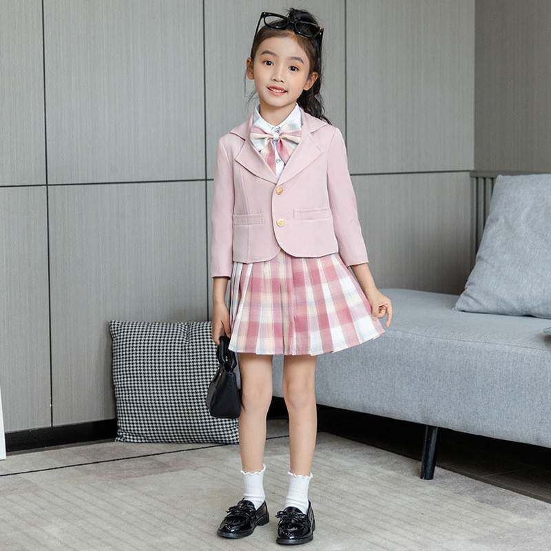 2026新款女童西装礼服套装儿童外套裙子百褶两件套西服花童礼服舞