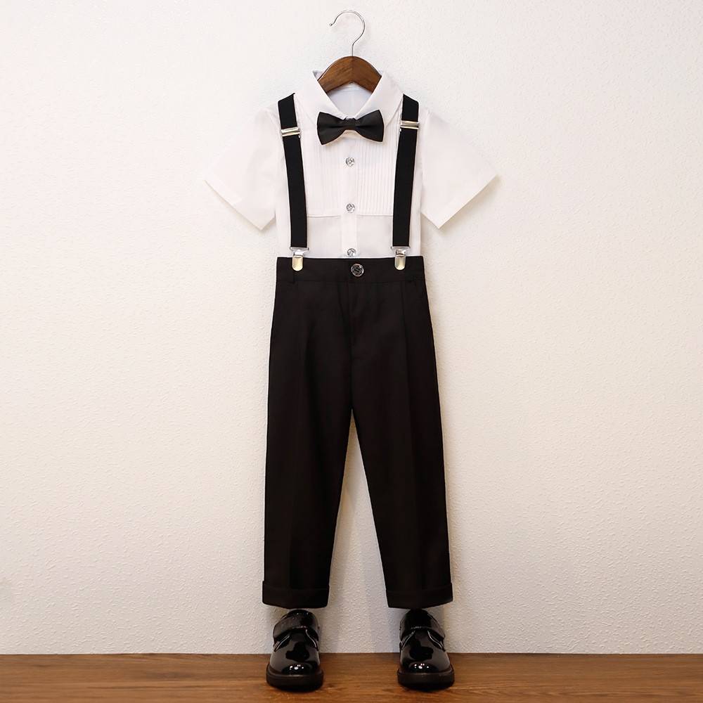 2026新款男童春夏加大背带裤套装中大童花童婚礼服六一文艺演出服