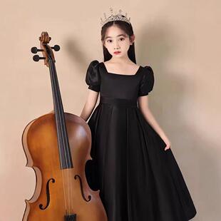 2026新款缎面女童钢琴演奏礼服儿童晚礼服公主裙泡泡袖乐团合