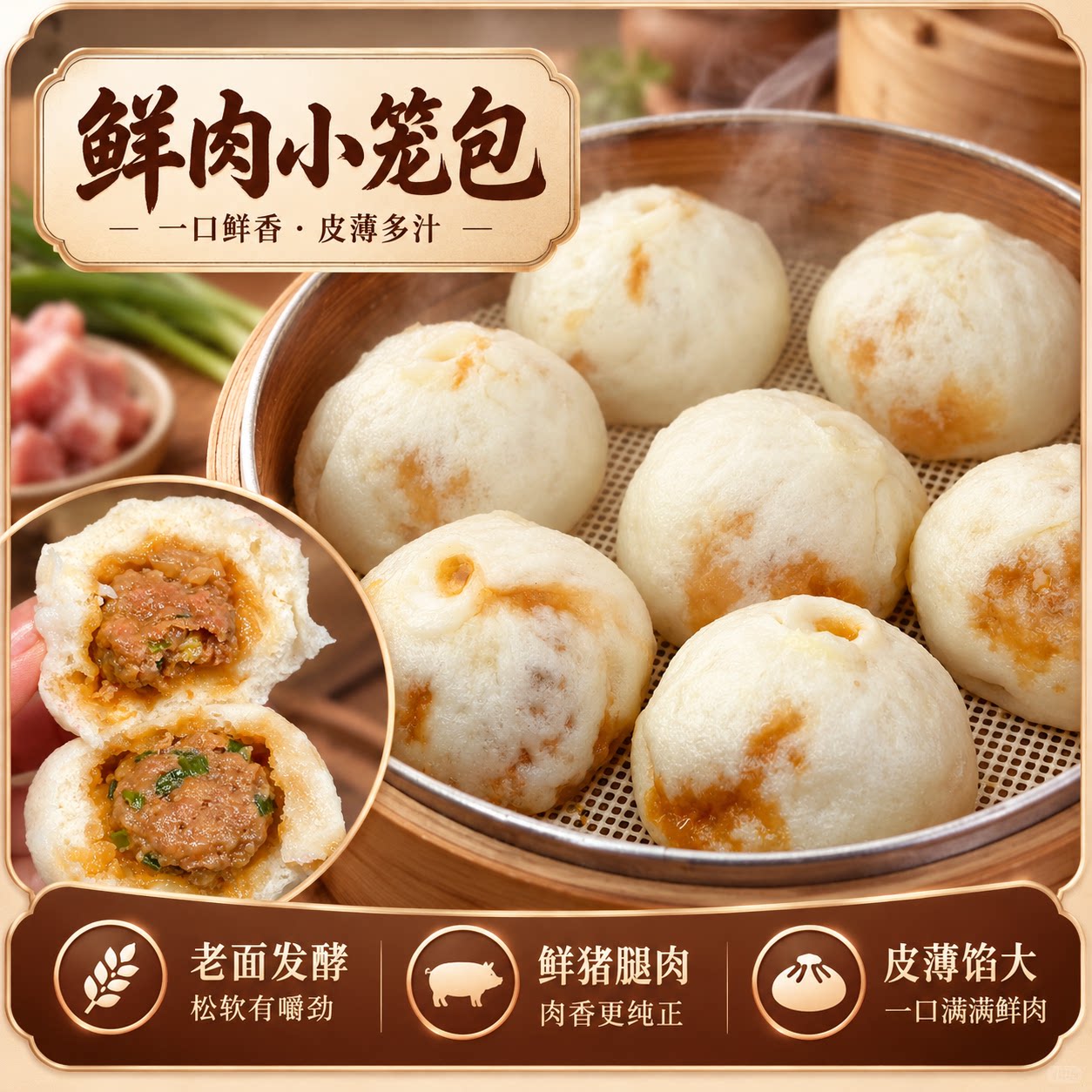 包丰冠鲜肉小笼包早餐冷冻速食
