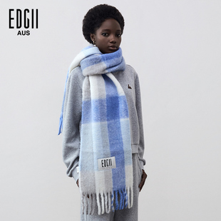 [明星同款]EDGII棉花糖羊围巾拼色格纹柔软蓬松围巾披肩-海盐奶灰