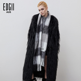 [明星同款]EDGII棉花糖羊围巾拼色格纹柔软蓬松围巾披肩-经典黑白
