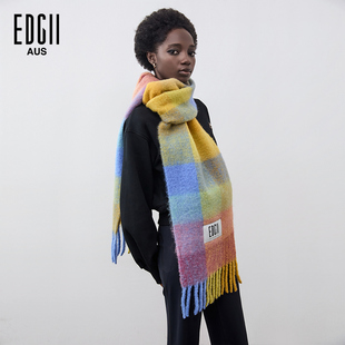 [明星同款]EDGII棉花糖羊围巾拼色格纹柔软蓬松围巾披肩-幻彩欧珀