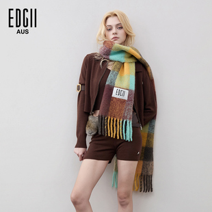 [明星同款]EDGII棉花糖羊围巾拼色格纹柔软蓬松围巾披肩-神秘绿洲