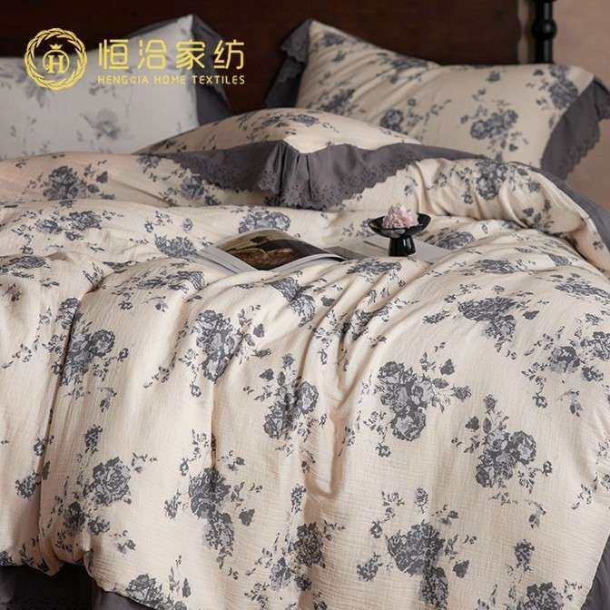 法式复古风全棉皱皱纱四件套花卉数码印花纯棉被套床笠床品粉白色,3C数码配件,其它配件,淘宝优惠券,粉丝福利购,淘宝优惠卷