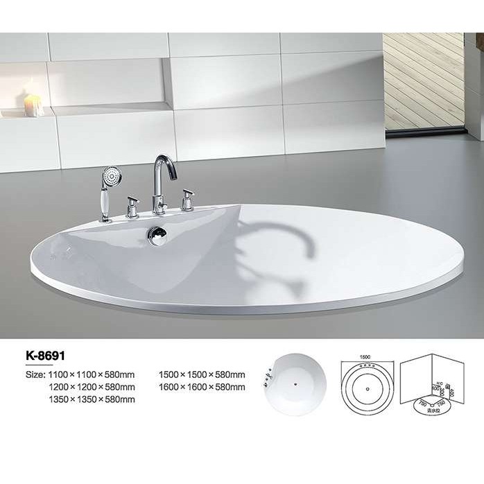 嵌入式圆形浴缸龙头五件套出水民宿酒店家用大尺寸圆的浴盆泡澡缸