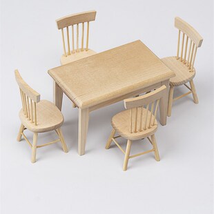 dollhouse娃娃屋配件微缩迷你仿真木质桌子椅子家具饰品摆件1