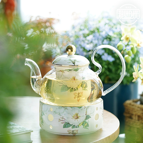 英式茶壶下午茶具花茶壶套装 蜡烛加热泡茶壶 欧式精致骨瓷茶壶