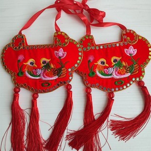 刺绣婚庆加大鸳鸯龙凤锁锁一对庆阳订婚锁结婚锁同心锁挂脖子荷包