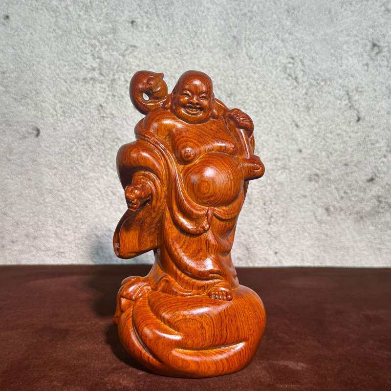 黑檀木雕刻 弥勒像摆件送宝如意笑实木雕刻礼家饰木工艺品