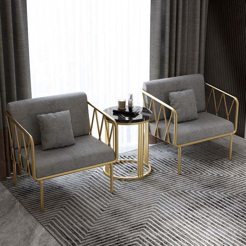 现代简约轻奢金色铁艺沙发服装店网红单人沙发椅客厅沙发茶几组合