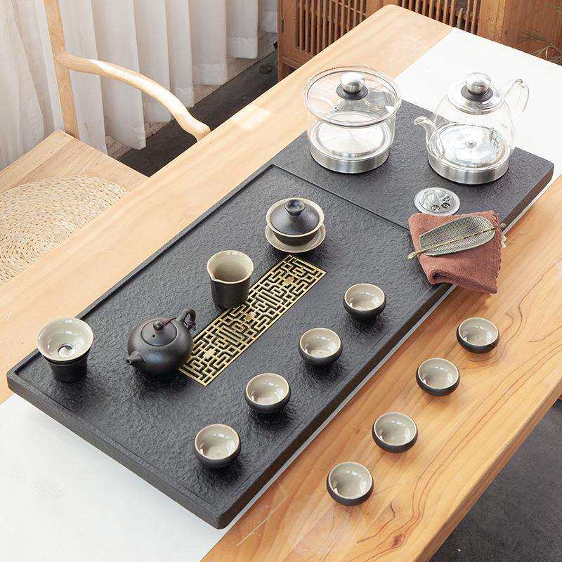 乌金石茶盘茶具套装全自动上水茶台烧水壶带电磁炉茶海电磁炉茶盘