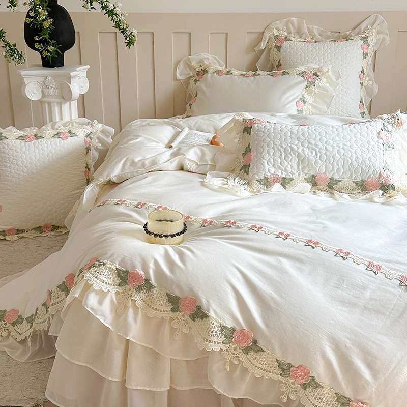 少女心柔软全棉四件套浪漫花卉蕾丝雪纺花边被套纯棉透气床上用品,3C数码配件,其它配件,淘宝优惠券,粉丝福利购,淘宝优惠卷