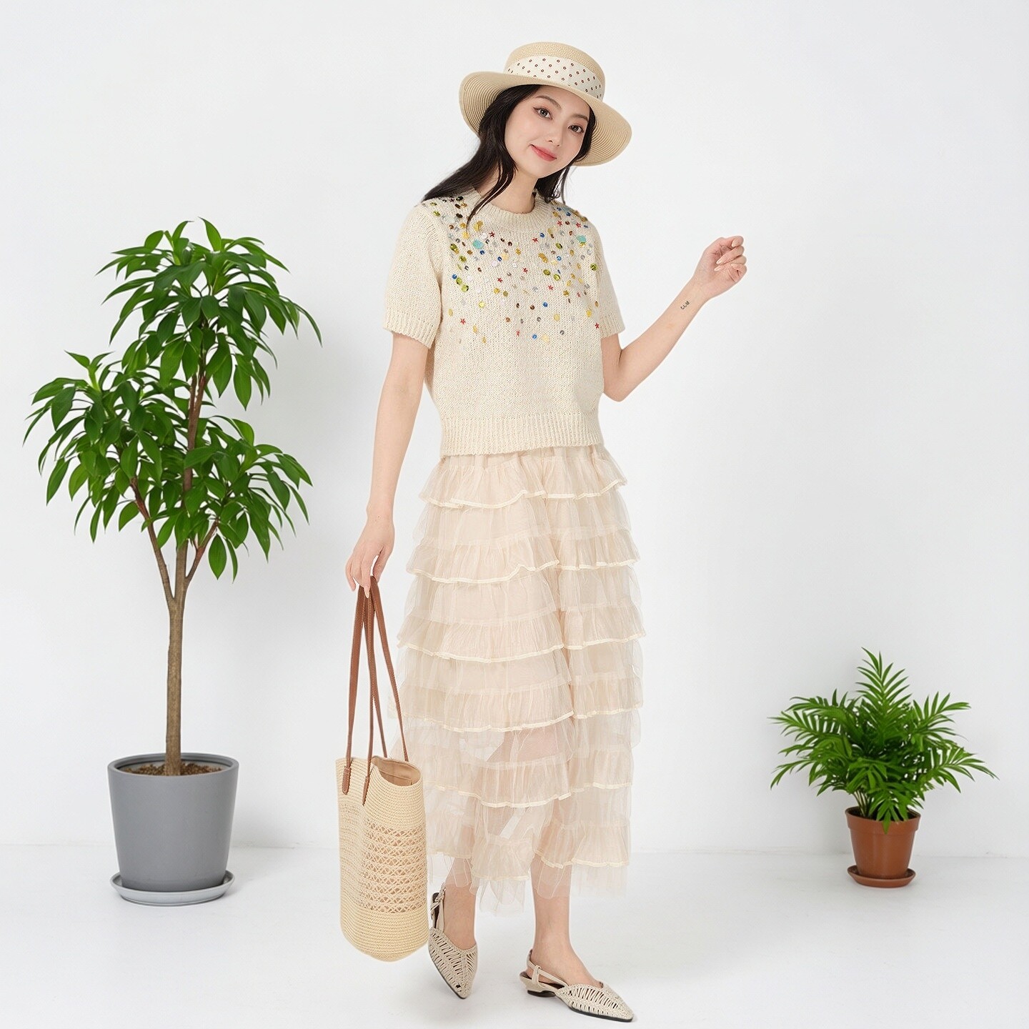 显瘦高腰裙女芭依璐杏色半身裙