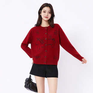 芭依璐毛衣2026春节新款针织衫毛衫打底衫女休闲风纽扣圆领单排扣