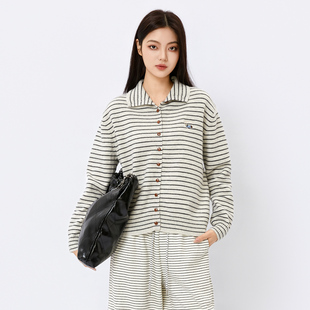 芭依璐2025冬季新款毛衣显瘦韩版条纹长袖针织衫上衣宽松外套女