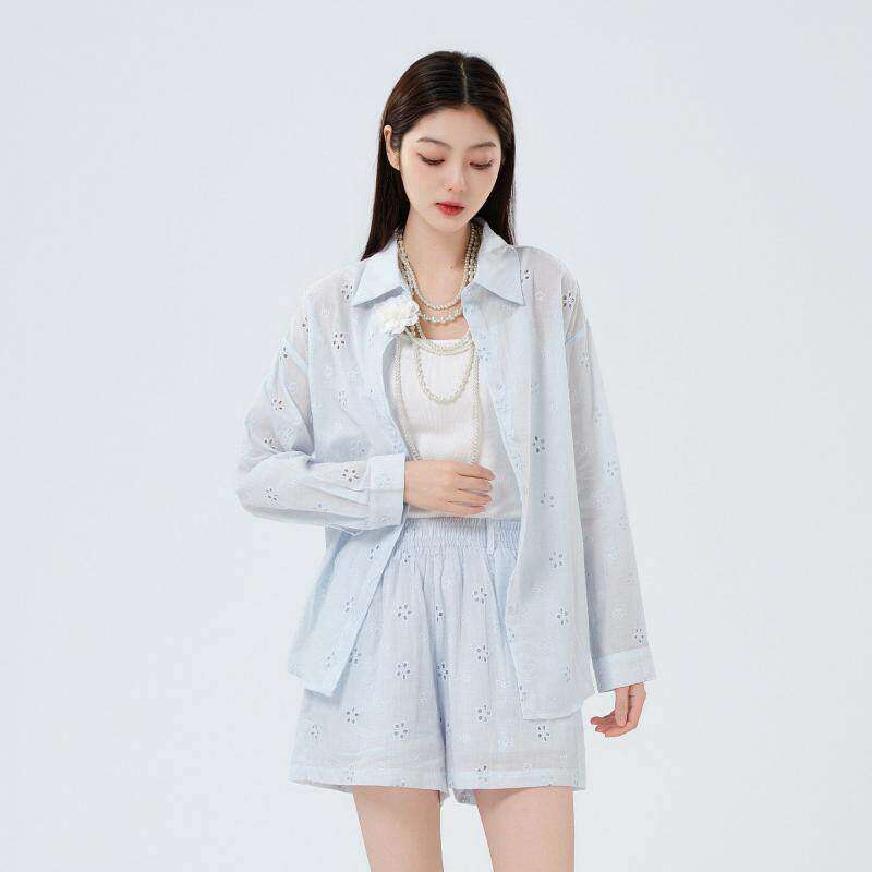 芭依璐法式复古刺绣时尚套装女2026夏季新款设计感衬衫短裤两件套