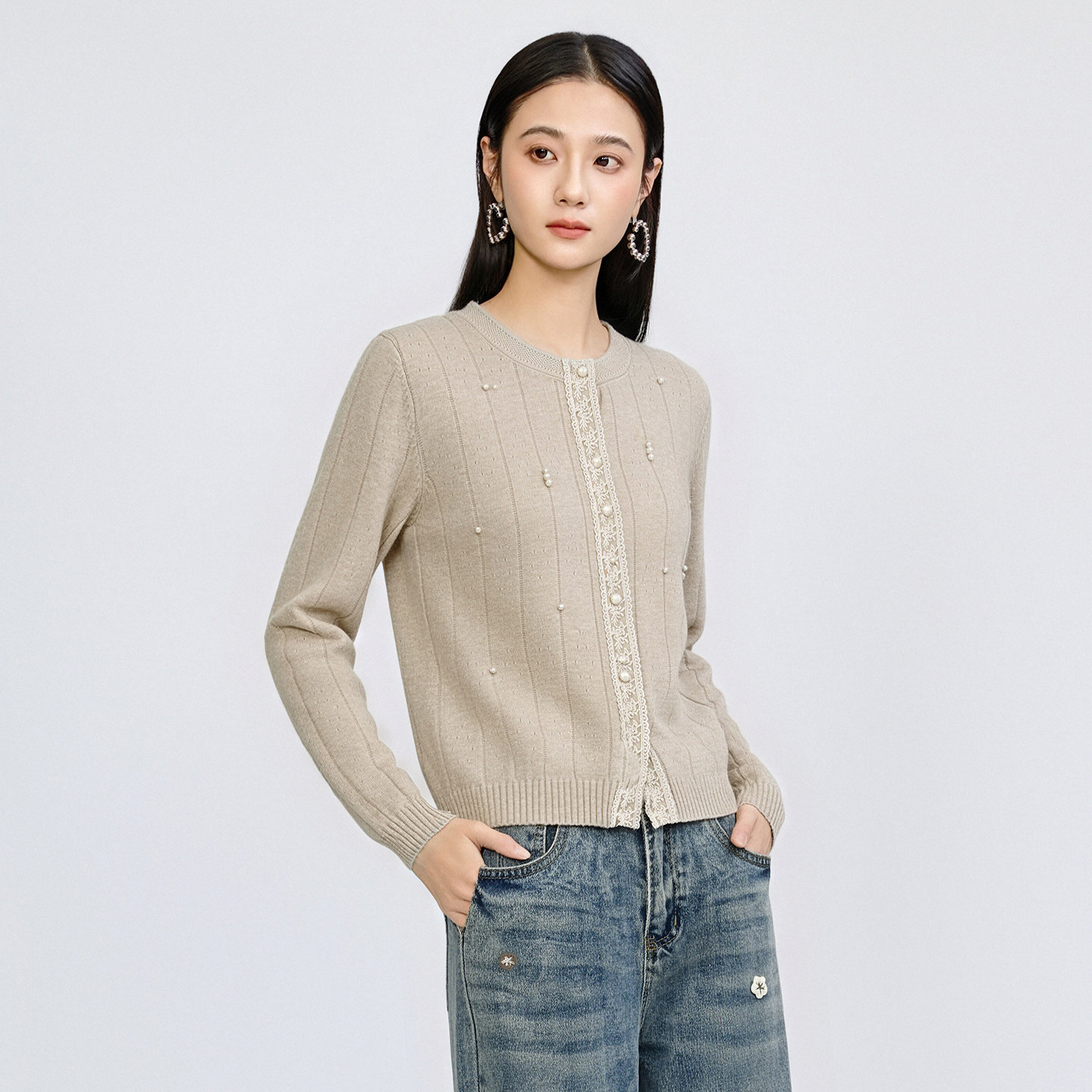 芭依璐秋季条纹针织开衫女高级感