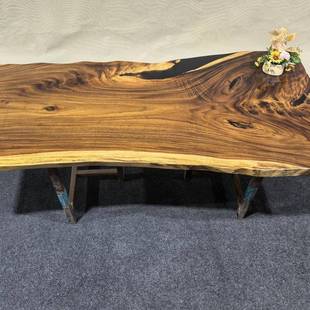 独板大板原木桌子整板边办公室会客茶几客厅实木桌自然风设计