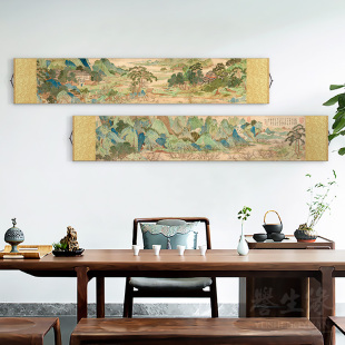 仇英桃花源图中式丝绸卷轴挂画卧室客厅背景墙装饰画餐厅书房壁画