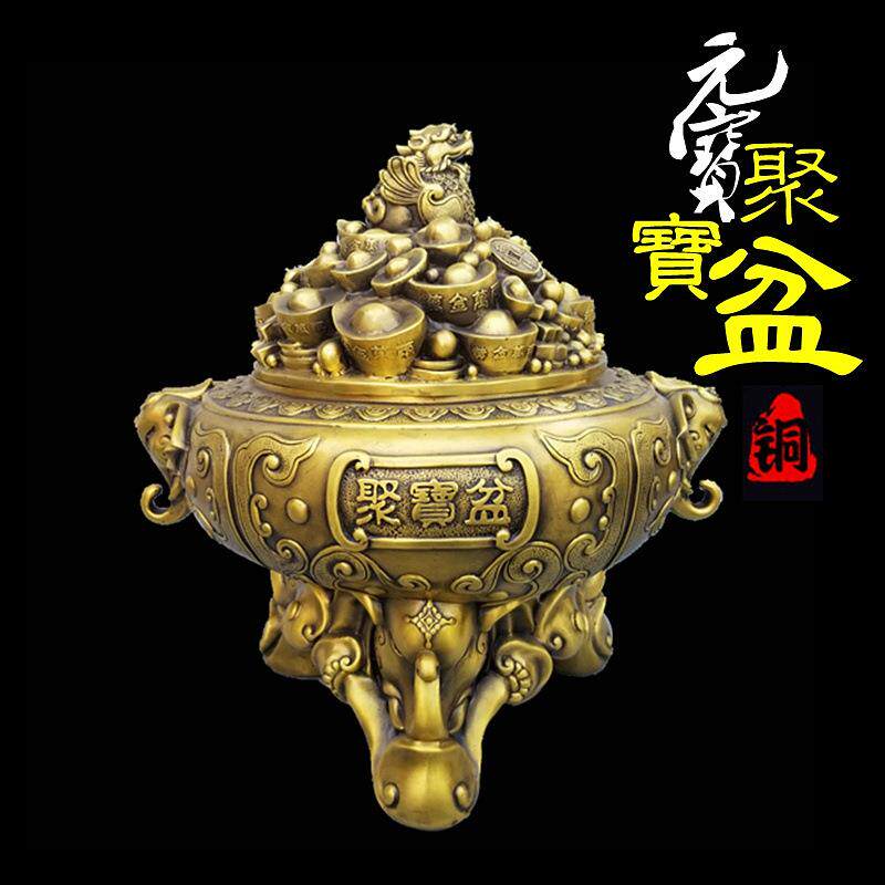 铜聚宝盆五路财神元宝貔貅妙音铜艺家居客厅铜器装饰工艺品